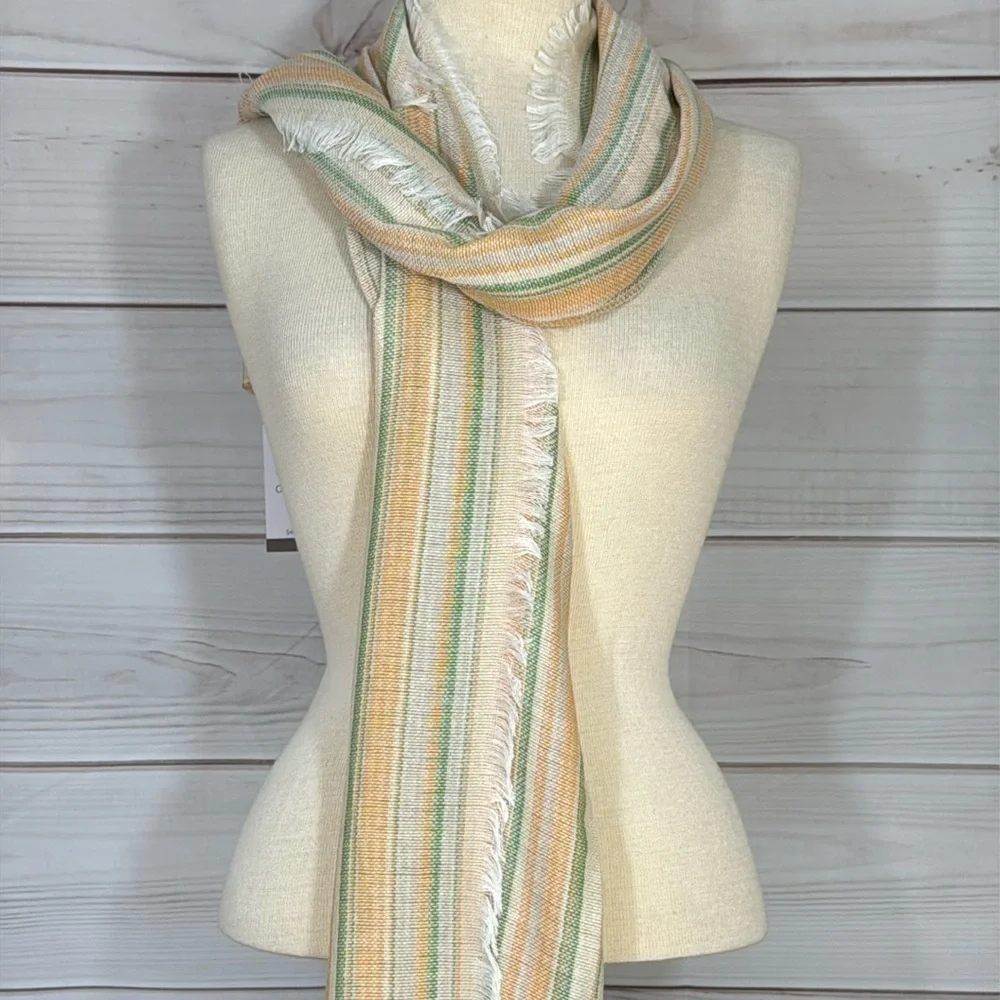 NWT J. Jill Vanilla Mint Sriped Scarf Made in Italy